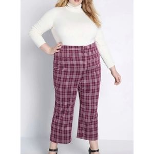 Modcloth | Walk This Way Purple Plaid Knit Wide Leg Pants Women's Plus Size 2X